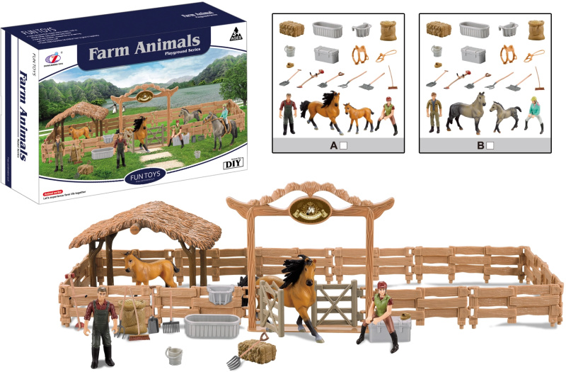 Zvířátka z farmy - Velká ohrada pro koně s jezdcem 2 druhy