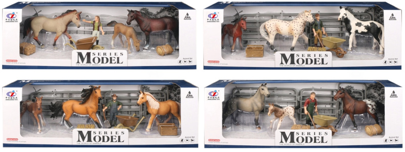 Zvířátka z farmy - Set koní s hříbátkem a krmením 4 druhy