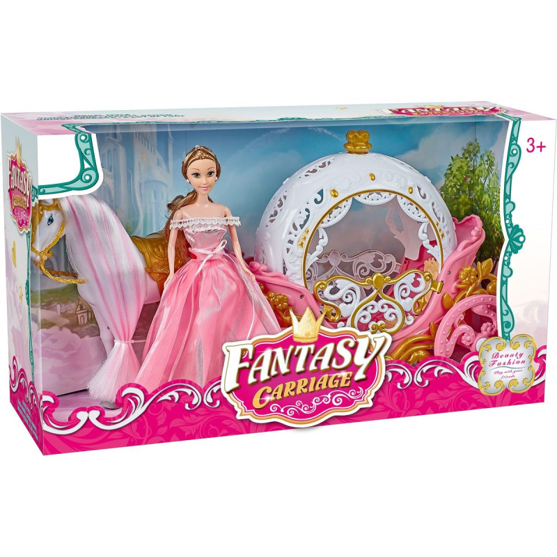 Magický kočár růžový s Pegasem a panenkou - světlo, zvuk