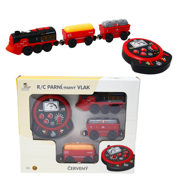 BABU vláčky - R/C Parní vlak - červený (se zvuky, světly a kouřovými efekty)