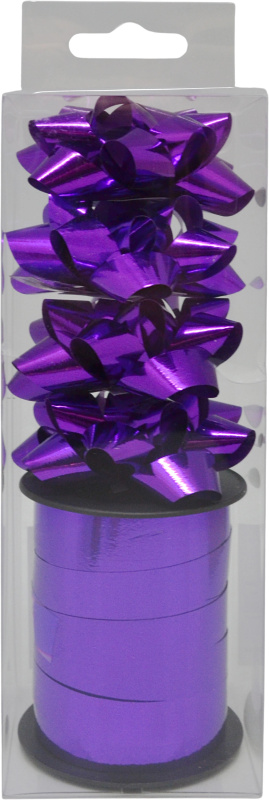 Sada dárkových mašlí a stuhy, fialová, 4 ks + stuha 10 m