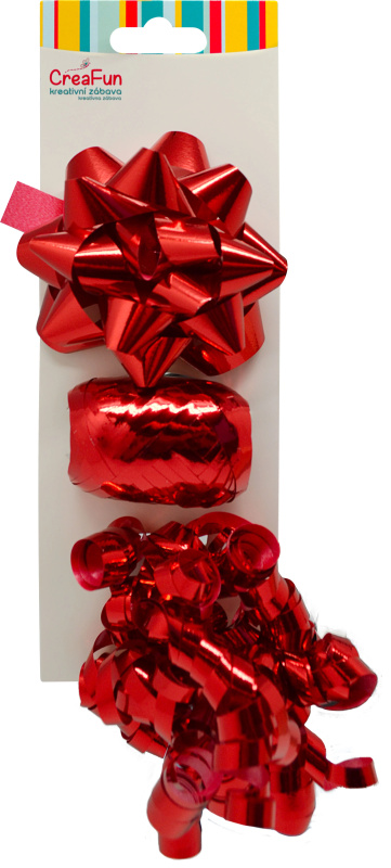 Dárková sada metalická červená – mašle a stuha