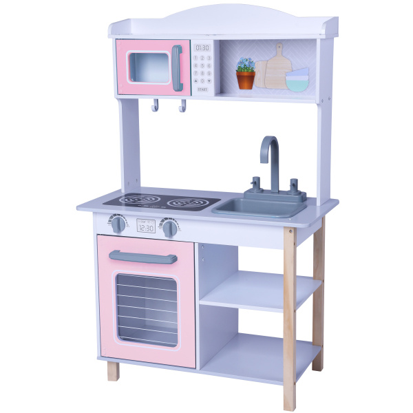 BABU - Dřevěná dětská kuchyňka - Růžová