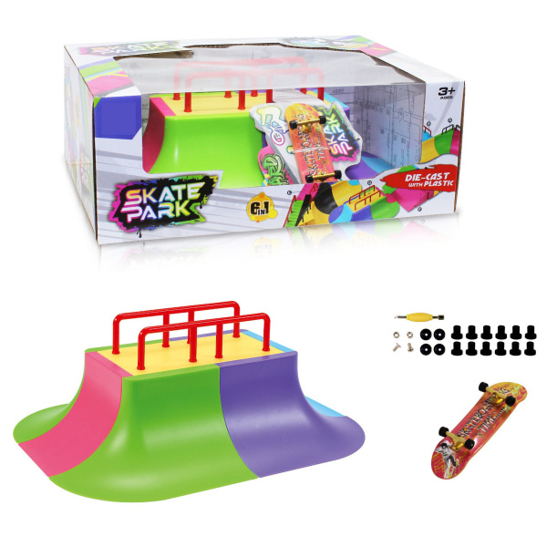 SKATEPARK Modulární Set 6v1 s Multi-Rail Platformou a Fingerboardem