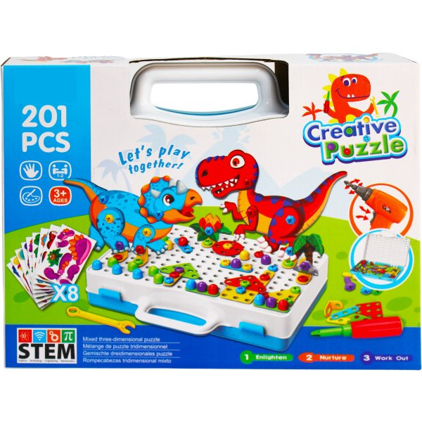 Kreativní stavebnice s dinosaury a vrtačkou Creative Puzzle - 201 dílků