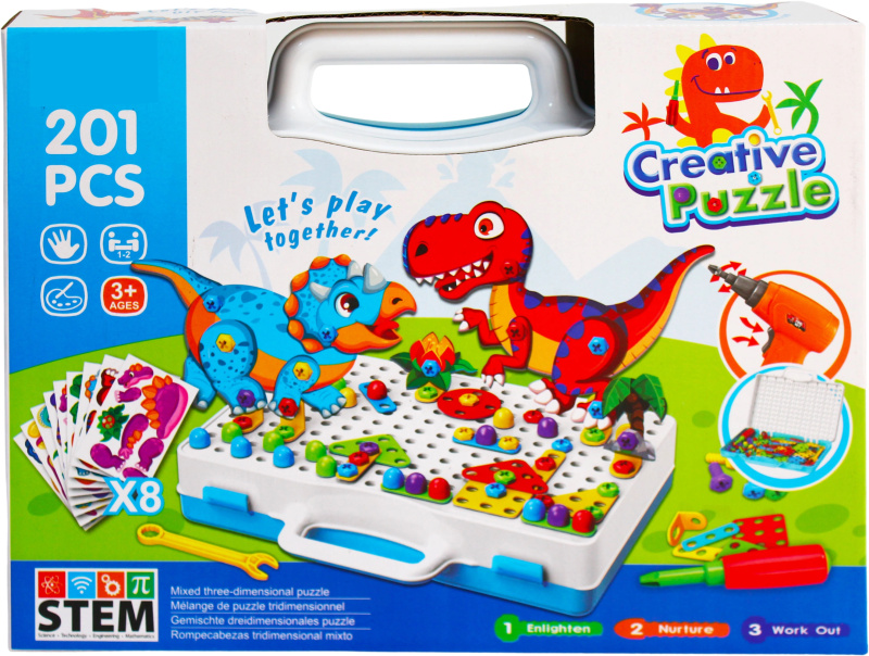 Kreativní stavebnice s dinosaury a vrtačkou Creative Puzzle - 201 dílků