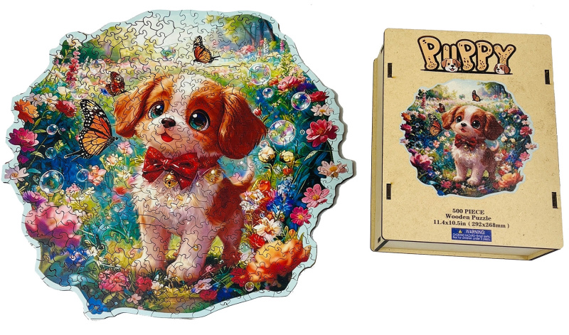 Dřevěné puzzle hravé štěňátko