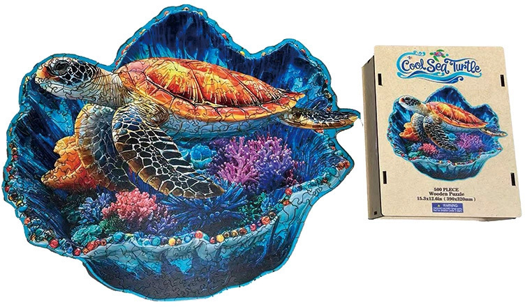 Dřevěné puzzle – Stylová mořská želva
