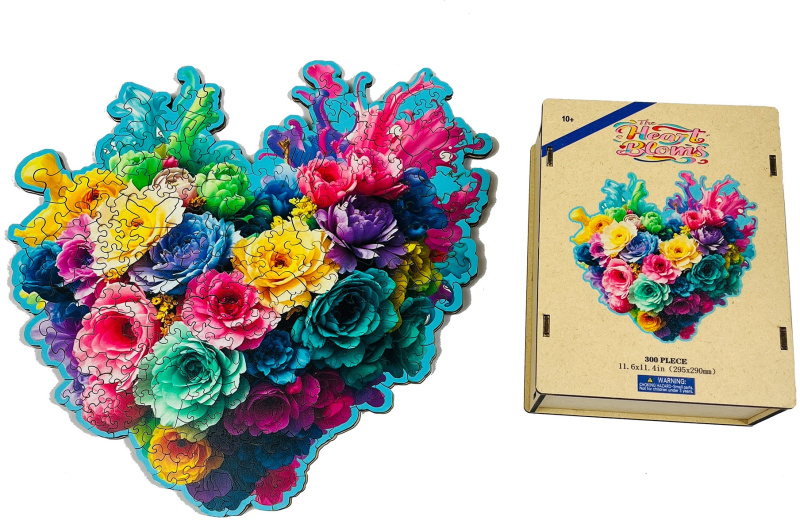 Dřevěné puzzle – Květinové srdce