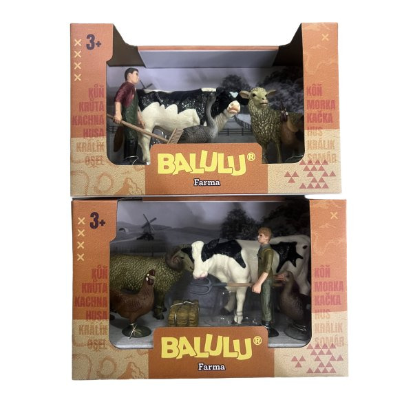 BALULU - Herní set Kráva a hospodářská zvířata s farmářem, 2 druhy