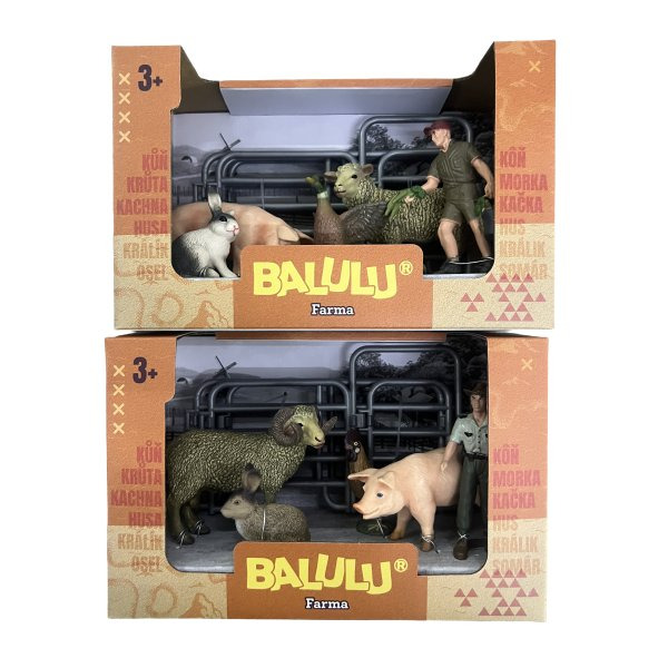 BALULU - Herní set Prasátko a ovce s farmářem a ohradou, 2 druhy