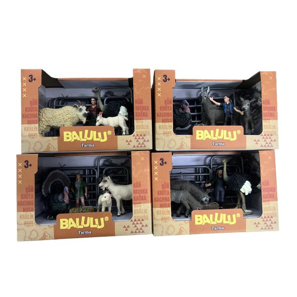 BALULU - Herní set Pštros, Krocan nebo Osel s figurkou a ohradou, 4 druhy