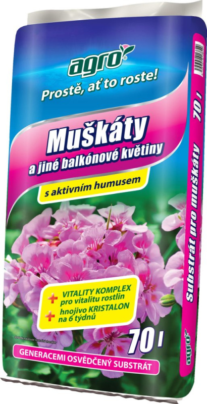 Agro Substrát pro muškáty a jiné balkónové rostliny 70 l