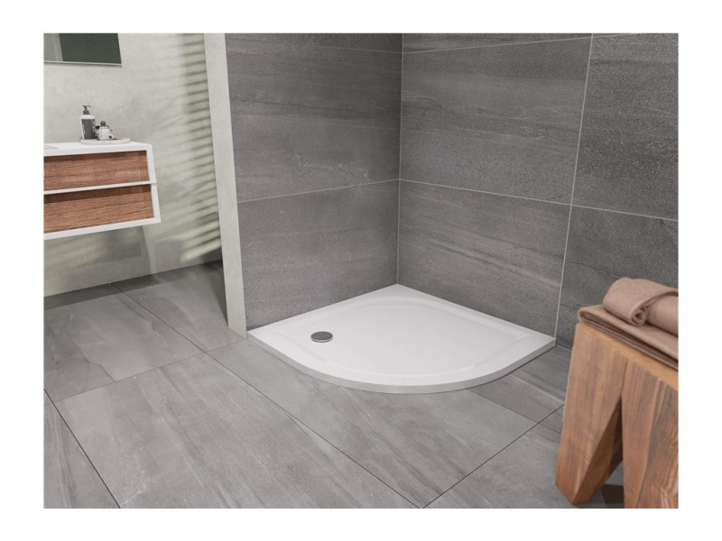 Vanička sprchová Lansanit EX 900×900×35 mm R 550, sifon vlevo litý mramor