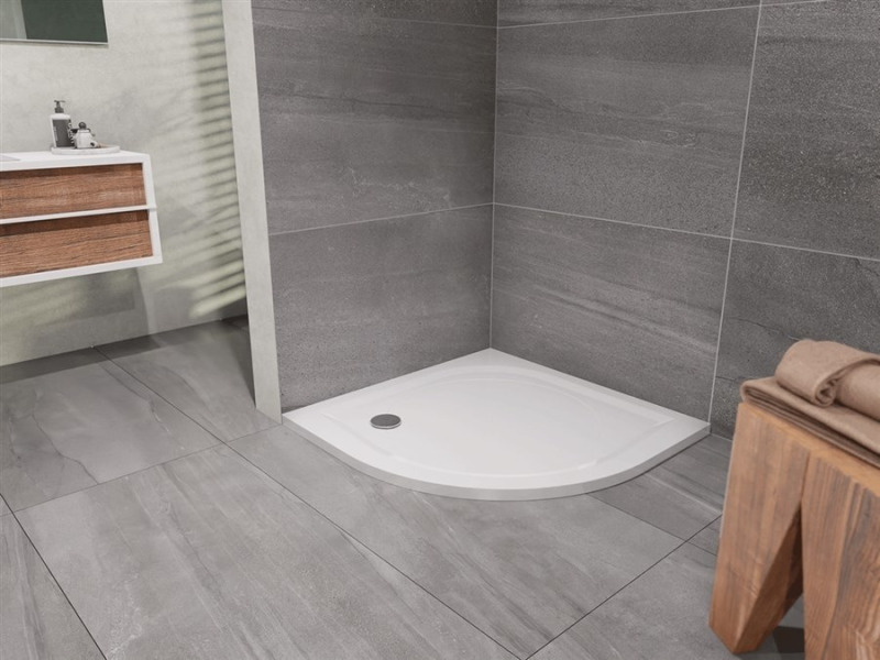 Vanička sprchová Lansanit EX 900×900×35 mm R 550, sifon vlevo litý mramor