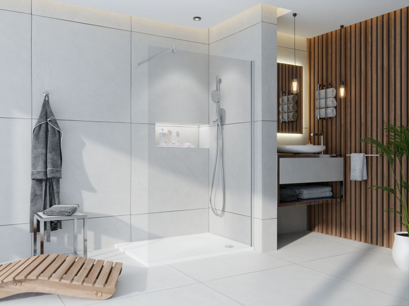 Stěna pevná WECCO Walk-In 1200 mm leštěný hliník/čiré sklo 1