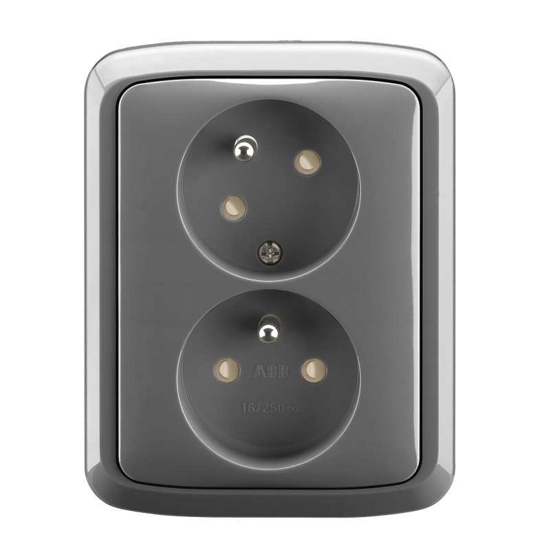 Dvojzásuvka s pootočeným zásuvkovým polem, Tango, barva kouřová šedá