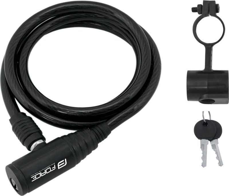 Zámek FORCE ECO spirálový s držákem 120cm/8mm, různé barvy Barva: Černá