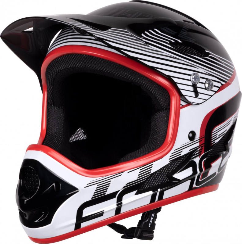 přilba FORCE TIGER downhill, črn-bílo-červ Velikost: L-XL