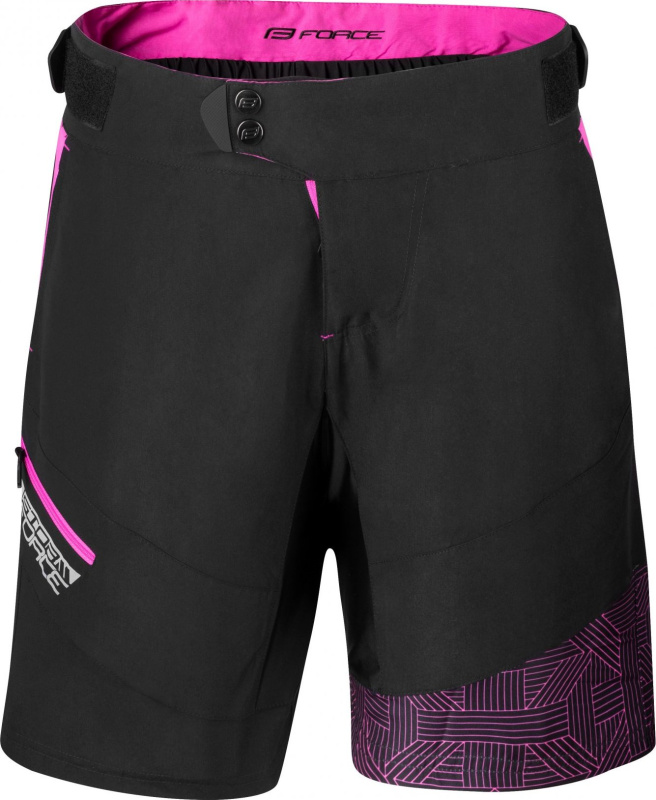FORCE kraťasy F STORM LADY odnímatelná vl, črn-růžové Velikost: XL