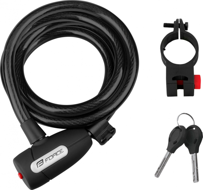 FORCE zámek F LUX spirálový s držákem 180cm/12mm, černý