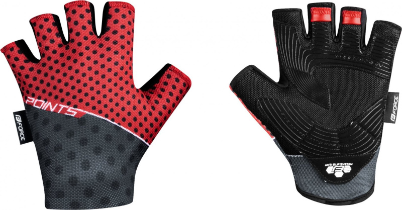 rukavice FORCE POINTS bez zapínání,červeno-črn Velikost: L