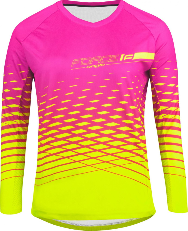 FORCE dres F MTB ANGLE LADY dl. rukáv, růžovo-fluo Velikost: L