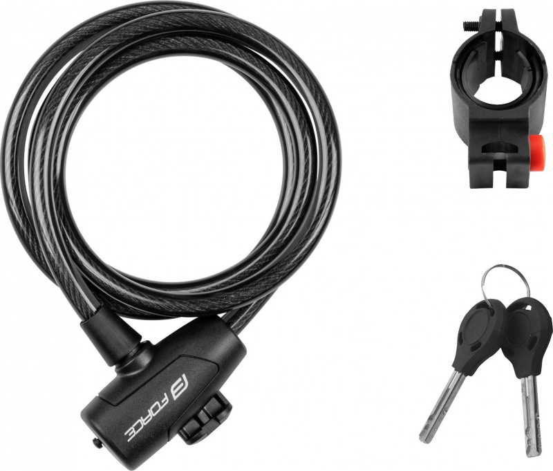 FORCE zámek F STRONG spirálový s držákem 150cm/10mm, črn