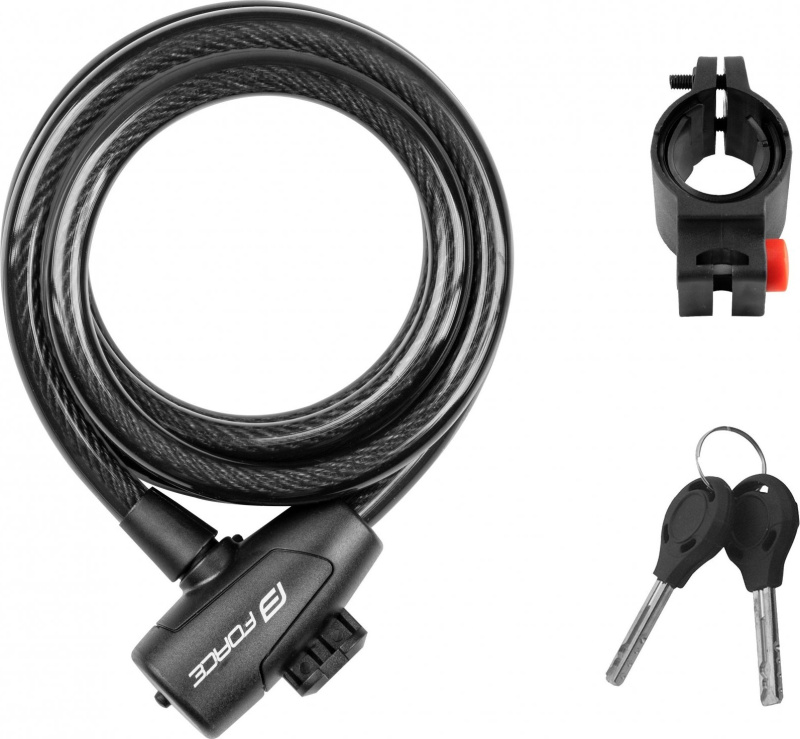 FORCE zámek F STRONG spirálový s držákem 180cm/12mm, črn