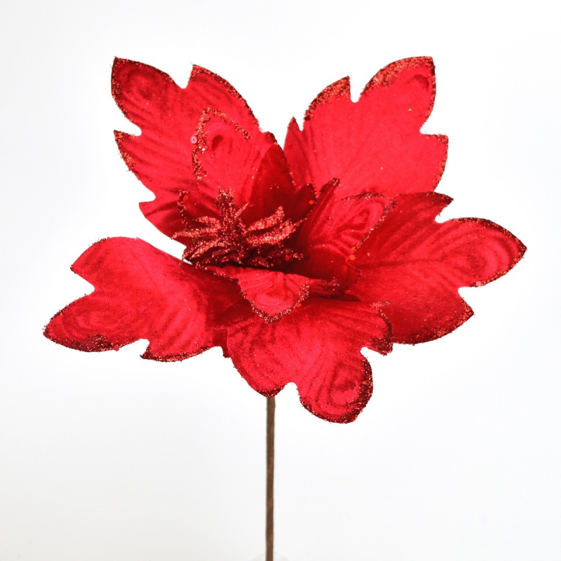 Květ POINSETTIA třpytivá 20 cm, červená