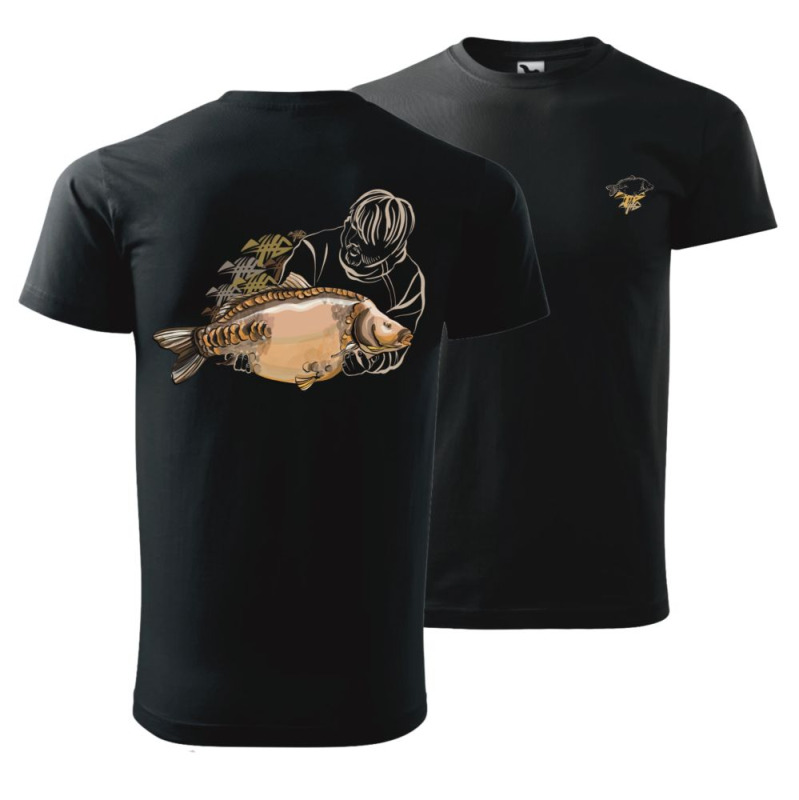 Giants fishing tričko pánské černé lysec s rybářem - xl