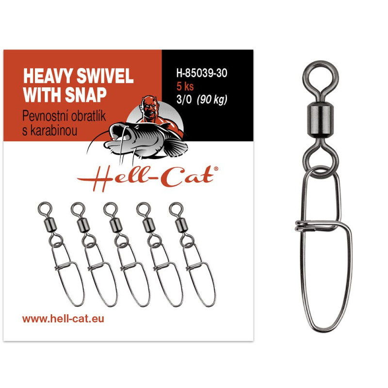 Hell-cat obratlík pevnostní s karabinou heavy swivel with snap 5 ks - velikost 4/0 nosnost 120 kg