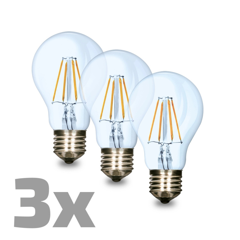 Euro-Lux LED žárovka Filament A 60, E27, 8 W, 880 lm, 3000 K, 3 ks