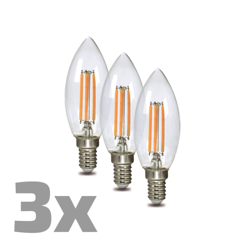 Euro-Lux LED žárovka Filament, E14, C37, 4 W, 470 lm, 2700 K, 3 ks
