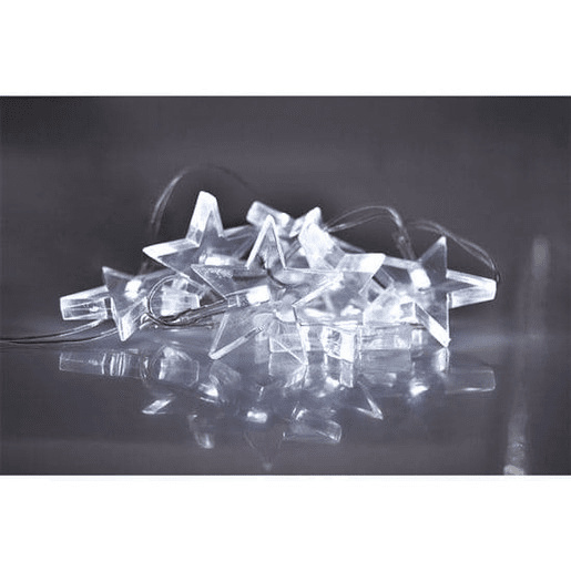 LED vánoční řetěz, hvězdy, 1,5 m, 10 LED, 2 x AA, bílé světlo