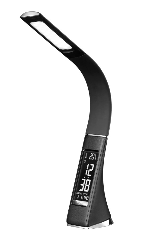 LED stolní lampička s displayem - 6W - 4100K - kůže - černá - Solight WO46-B