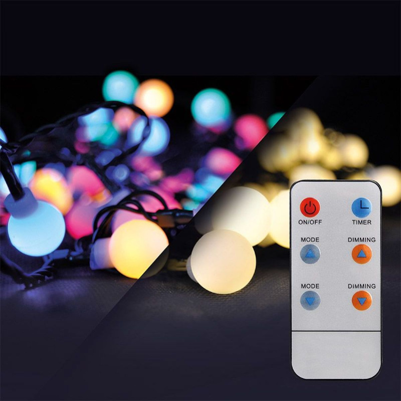 LED 2 v 1 venkovní vánoční řetěz, koule, 200 LED, RGB+bílá, 20 m, 8 funkcí, IP44