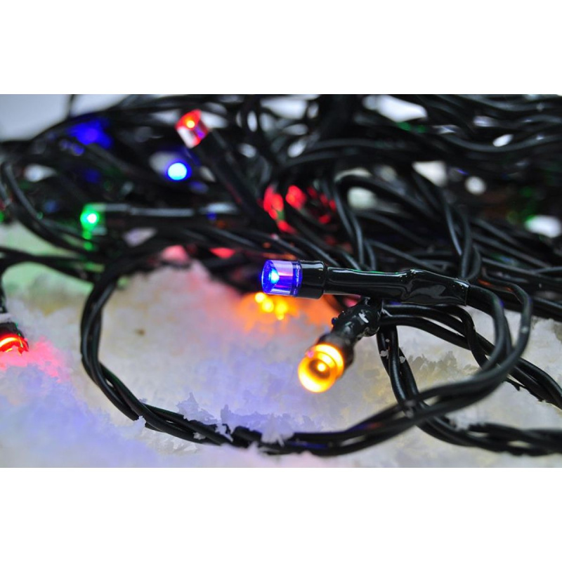 LED venkovní vánoční řetěz, 50 LED, 5 m, přívod 5 m, 8 funkcí, časovač, IP44, vícebarevný