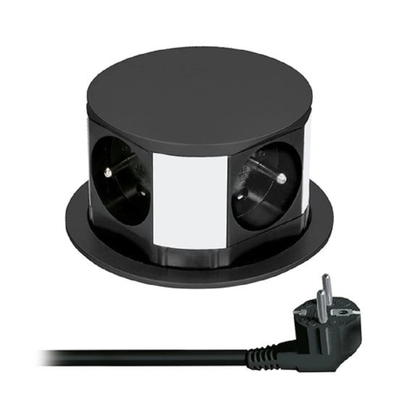 Solight Výsuvný blok PP100-B, 4 zásuvky, kabel 1,5 m, kruhový tvar, černá