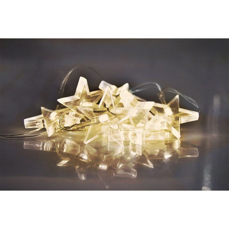 LED vánoční řetěz, hvězdy, 1,5 m, 10 LED, 2 x AA, teplé světlo