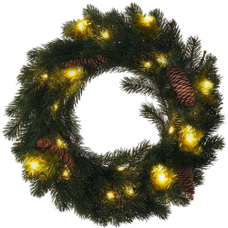 Vánoční věnec, průměr 40 cm, 15 x LED, IP44, 3 x AA, časovač