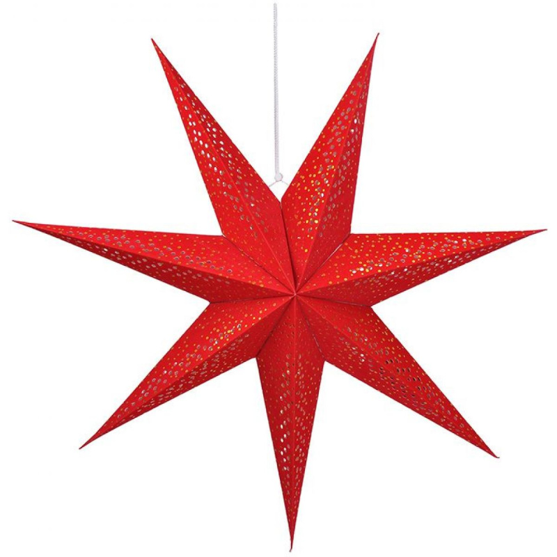 LED vánoční hvězda červená, závěsná, 60 cm, 20 x LED, 2 x AA