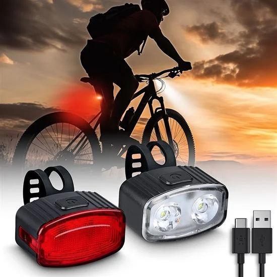 Solight Set cyklo svítilny nabíjecí, 160 lm přední, zadní červená, USB, černá