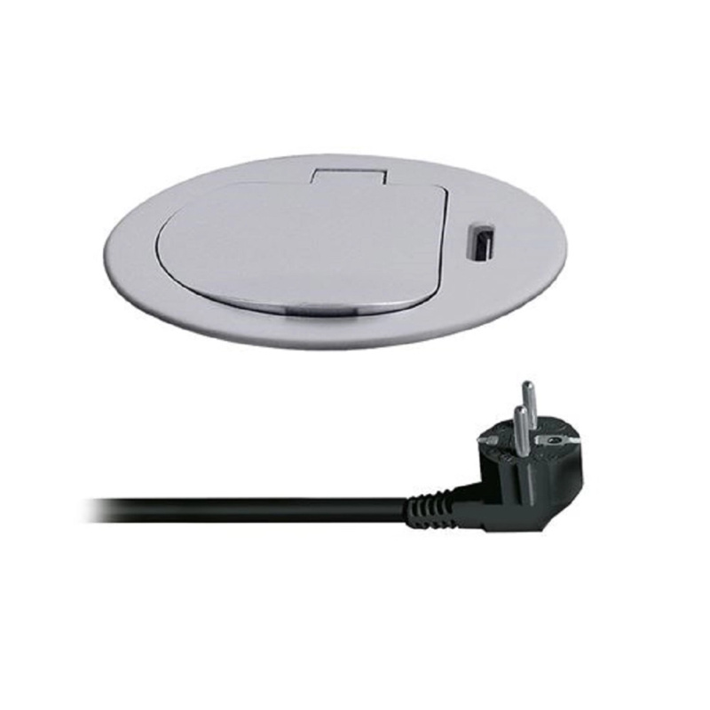 Solight Vestavná zásuvka 1z + USB-C 20W PD, 2 m, stříbrná