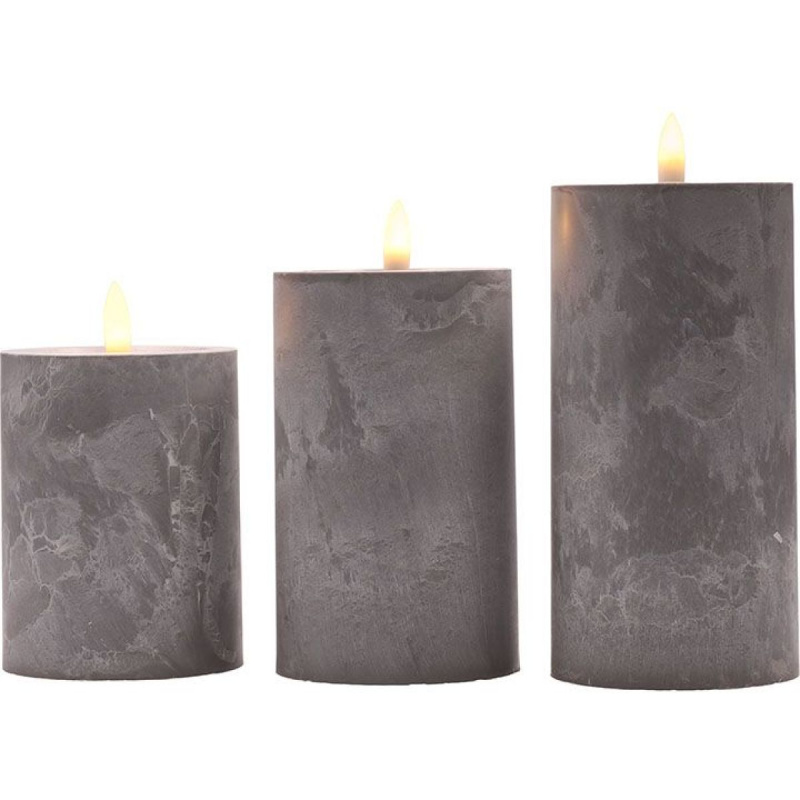 Solight Sada LED svíček s časovačem, 3x svíčka, 10,13,15cm, šedá, 2xAA