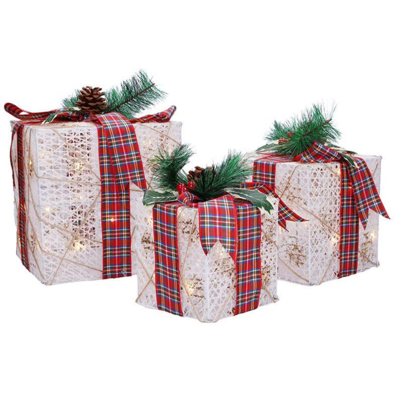 Solight Sada 3 LED vánočních dárků, 48x LED, IP44, 230V