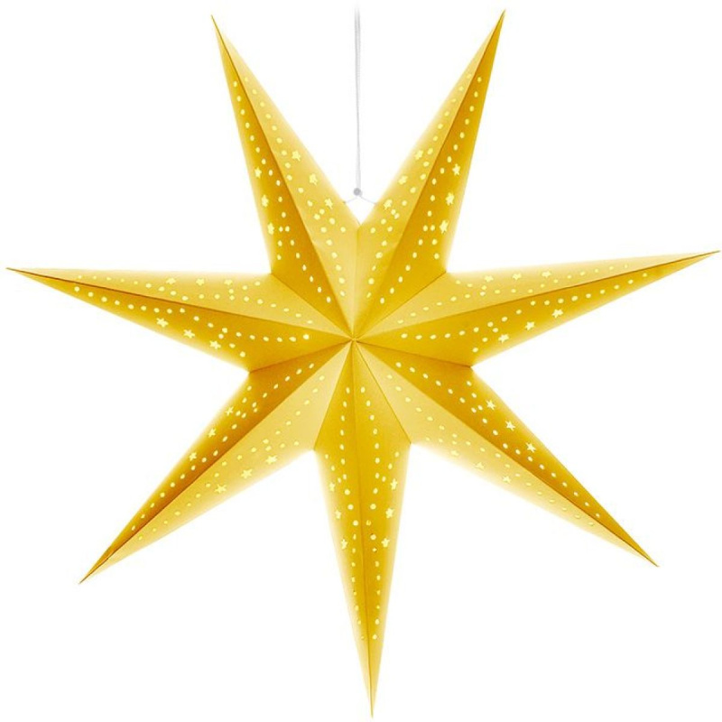 Solight LED vánoční hvězda zlatá, závěsná, časovač, 60cm, 20x LED, 2x AA