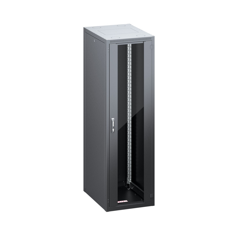 Rozvaděč stojanový CONTEG RI7-27-60/60-H, 19", 27U, 600x600 mm, skleněné dveře, černá