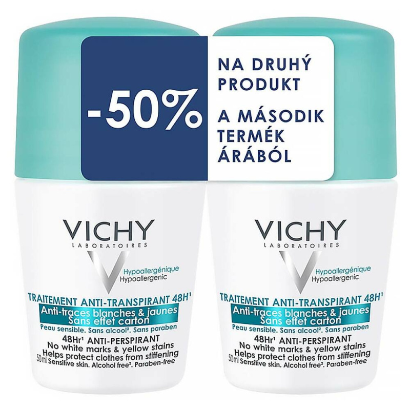 VICHY Roll-on antiperspirant 48 hodin bez skvrn 2 x 50 ml DUOPACK