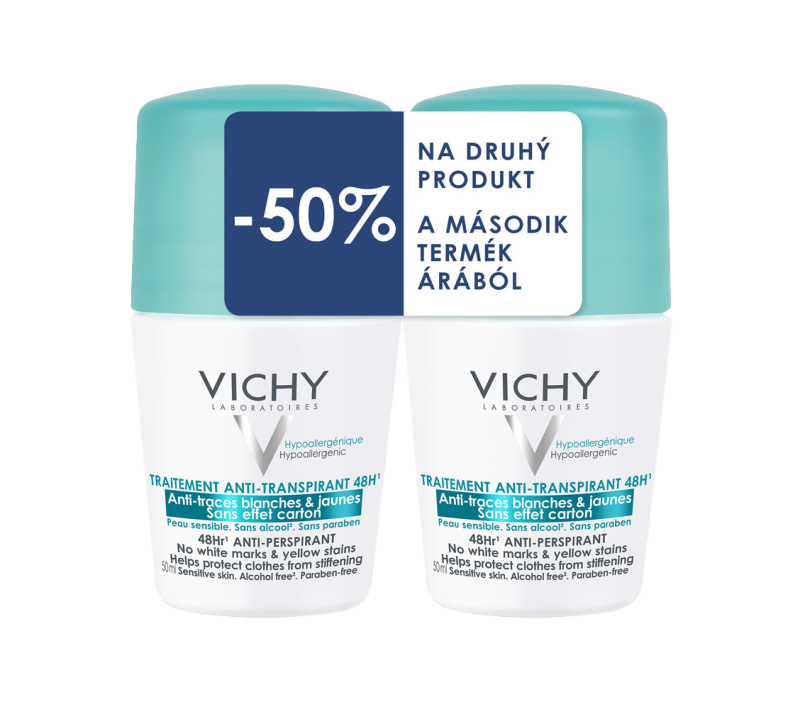 VICHY Roll-on antiperspirant 48 hodin bez skvrn 2 x 50 ml DUOPACK